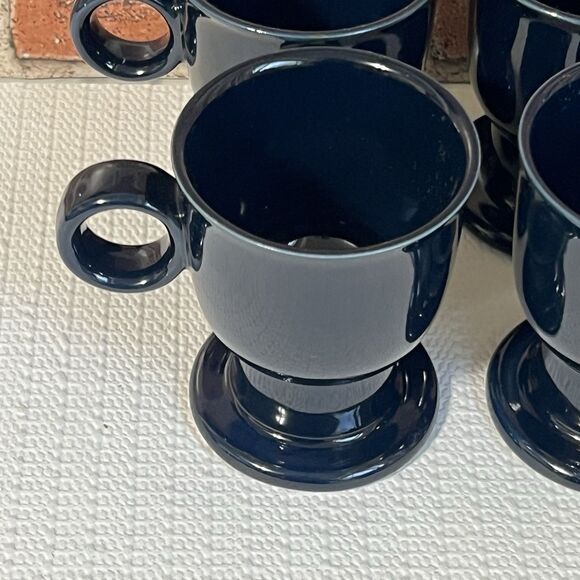 VINTAGE Cobalt Blue Ceramic Pedestal Expresso Coffee Mug Cup Set Of 4 Round - Picture 6 of 17